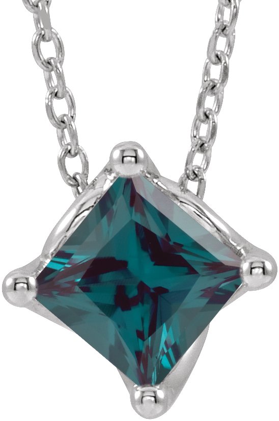 14K Gold Square Lab-Grown Alexandrite Solitaire Necklace or Slide Pendant - White Gold
