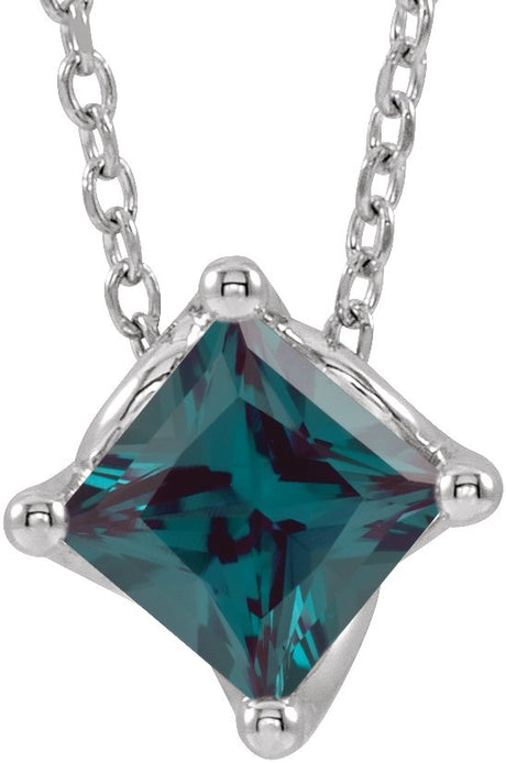 Platinum Square Lab-Grown Alexandrite Solitaire Necklace or Slide Pendant
