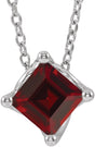Platinum Square Natural Mozambique Garnet Solitaire Necklace or Slide Pendant