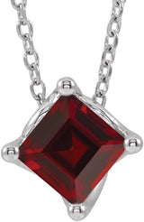 14K Gold Square Natural Mozambique Garnet Solitaire Necklace or Slide Pendant - White Gold