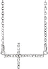 14K Gold Round Lab-Grown Diamond Sideways Cross Necklace - White Gold