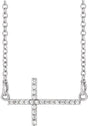 14K Gold Round Lab-Grown Diamond Sideways Cross Necklace - White Gold