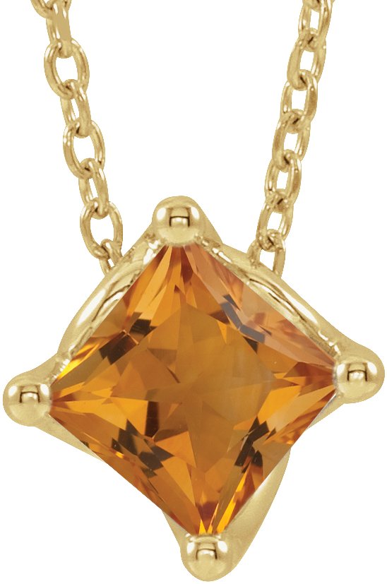 14K Gold Square Natural Citrine Solitaire Necklace or Slide Pendant - Yellow Gold