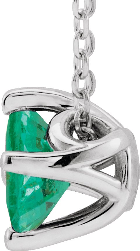 14K Gold Square Natural Emerald Solitaire Necklace or Slide Pendant - White Gold - view 2