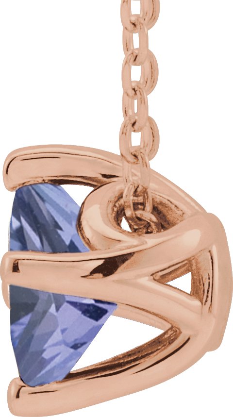 14K Gold Square Natural Tanzanite Solitaire Necklace or Slide Pendant - Rose Gold - view 2