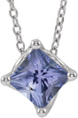 Platinum Square Natural Tanzanite Solitaire Necklace or Slide Pendant