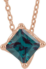 14K Gold Square Lab-Grown Alexandrite Solitaire Necklace or Slide Pendant - Rose Gold