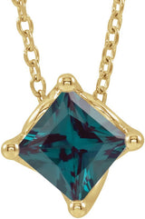 14K Gold Square Lab-Grown Alexandrite Solitaire Necklace or Slide Pendant - Yellow Gold