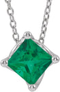 Platinum Square Natural Emerald Solitaire Necklace or Slide Pendant