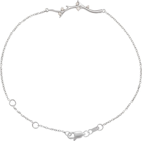 14K Gold Round Natural Diamond Branch Bar Bracelet - White Gold