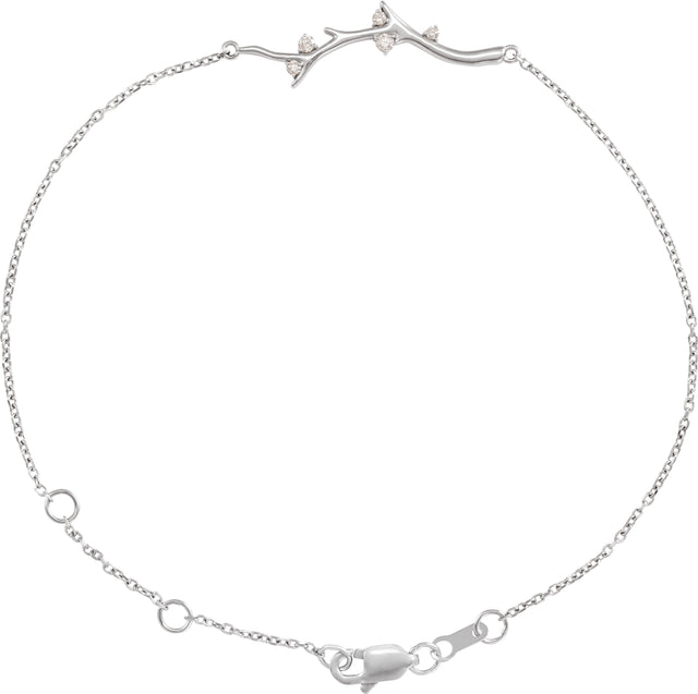 14K Gold Round Natural Diamond Branch Bar Bracelet - White Gold