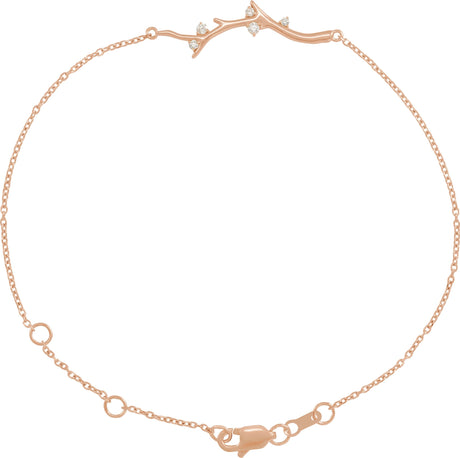 14K Gold Round Natural Diamond Branch Bar Bracelet - Rose Gold