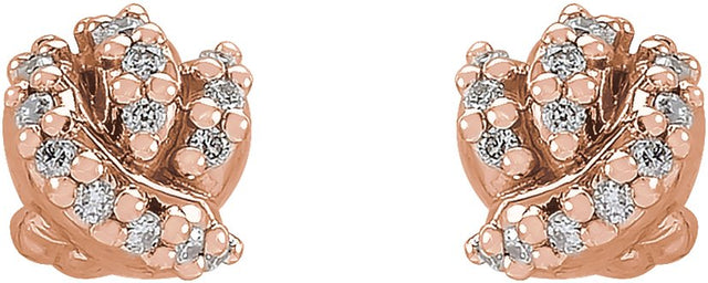 14K Gold Round Natural Diamond Accented Knot Earrings - Rose Gold - view 2