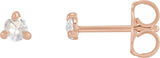 14K Gold Natural Diamond Round 3-Prong Claw Rose-Cut Stud Earrings - Rose Gold