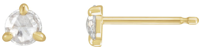 14K Gold Natural Diamond Round 3-Prong Claw Rose-Cut Stud Earrings - Yellow Gold