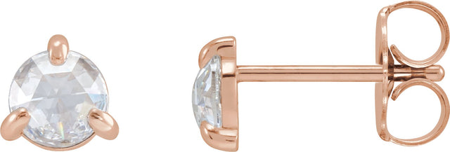 14K Gold Natural Diamond Round 3-Prong Claw Rose-Cut Stud Earrings - Rose Gold