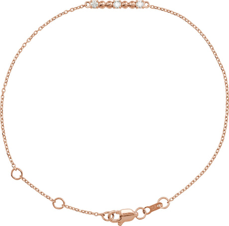 14K Gold Round Natural Diamond Beaded Bar Bracelet - Rose Gold