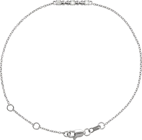 14K Gold Round Natural Diamond Beaded Bar Bracelet - White Gold