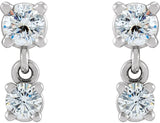 14K Gold Round Natural Diamond Two-Stone Earrings – 3mm Stones - White Gold - view 2