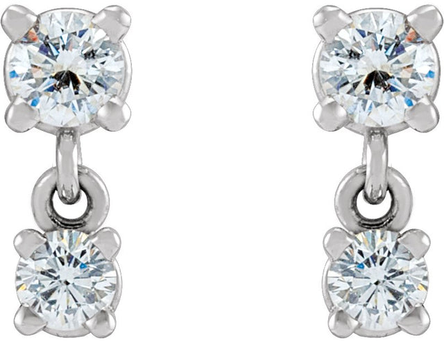 14K Gold Round Natural Diamond Two-Stone Earrings – 3mm Stones - White Gold - view 2