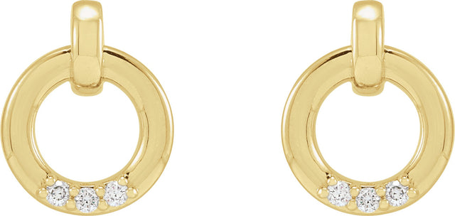 14K Gold Round Natural Diamond Accented Circle Earrings – 1.5mm Stones - Yellow Gold - view 2