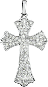 14K Gold Round Natural Diamond Micro Pavé-Style Cross Pendant