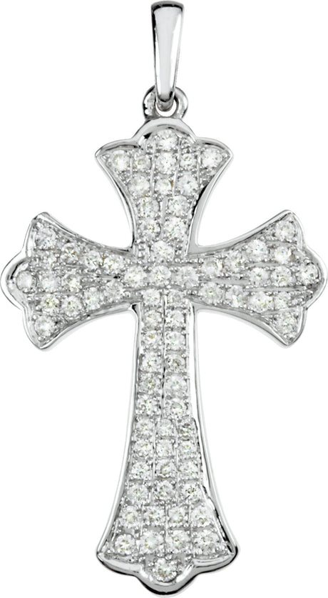 14K Gold Round Natural Diamond Micro Pavé-Style Cross Pendant