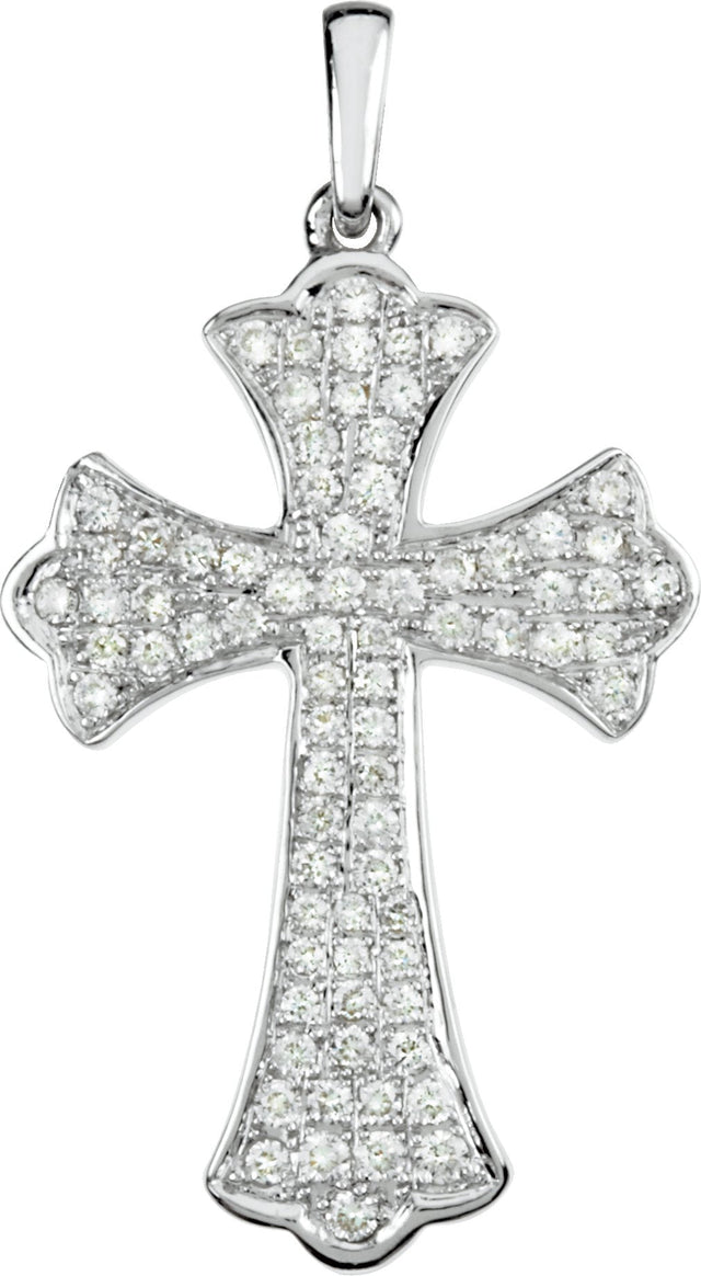 14K Gold Round Natural Diamond Micro Pavé-Style Cross Pendant