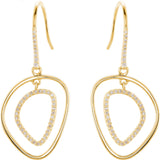 14K Gold Round Natural Diamond Open Silhouette Dangle Earrings
