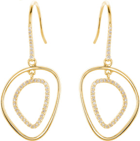 14K Gold Round Natural Diamond Open Silhouette Dangle Earrings
