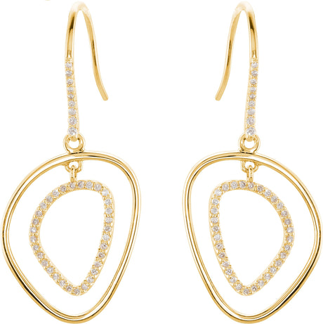 14K Gold Round Natural Diamond Open Silhouette Dangle Earrings