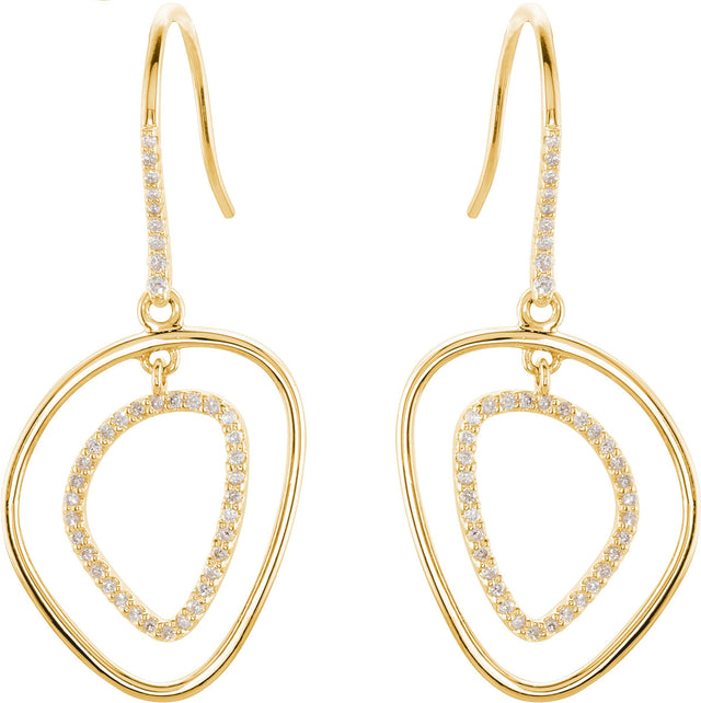 14K Gold Round Natural Diamond Open Silhouette Dangle Earrings