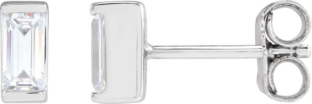 14K Gold Lab-Grown Diamond Straight Baguette Bezel-Set Stud Earrings - White Gold