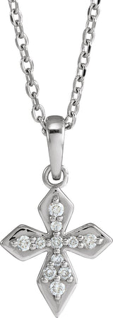 Platinum Round Natural Diamond Petite Cross Necklace or Pendant II