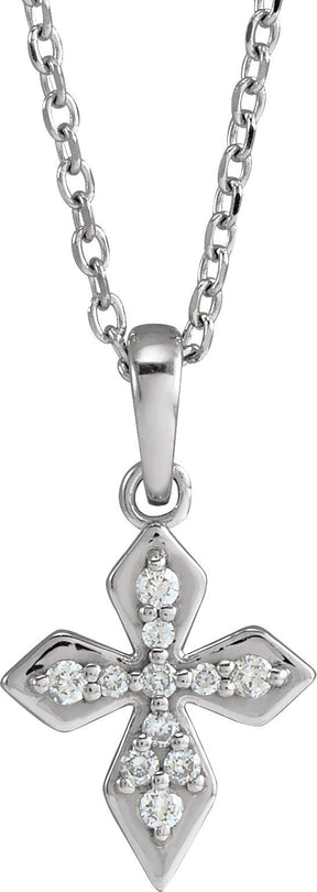 Platinum Round Natural Diamond Petite Cross Necklace or Pendant II