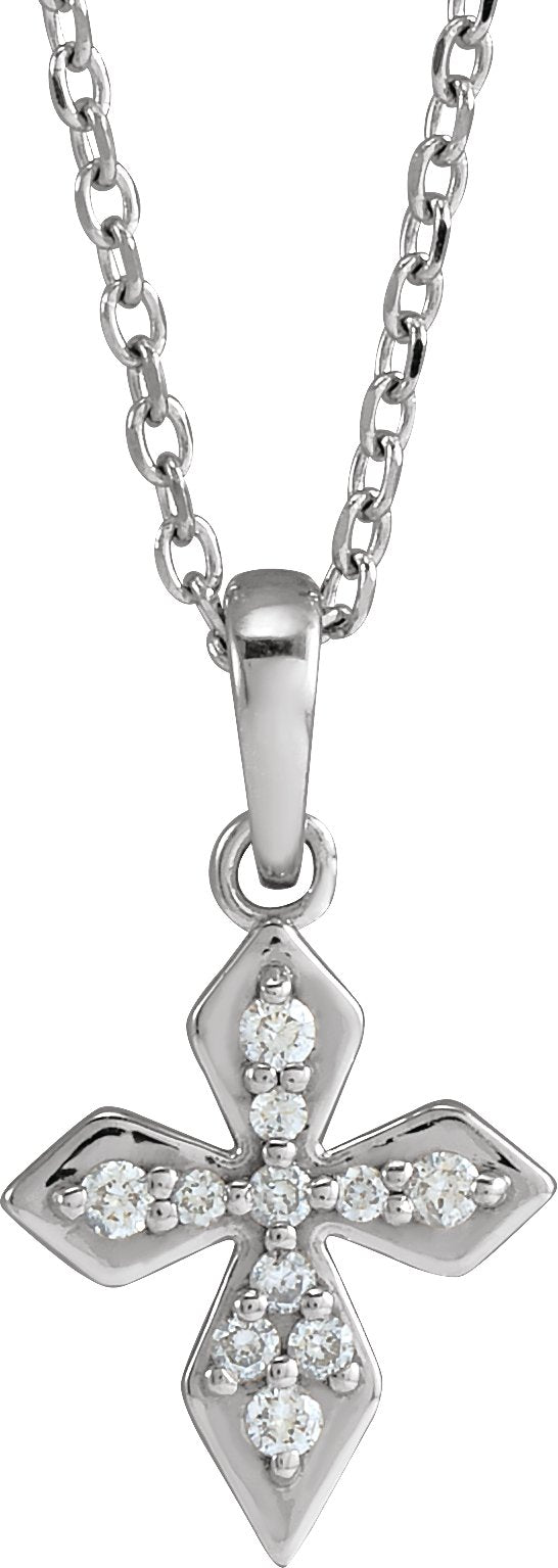 Platinum Round Natural Diamond Petite Cross Necklace or Pendant II