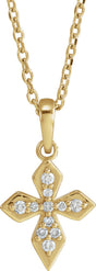14K Gold Round Natural Diamond Petite Cross Necklace or Pendant II - Yellow Gold