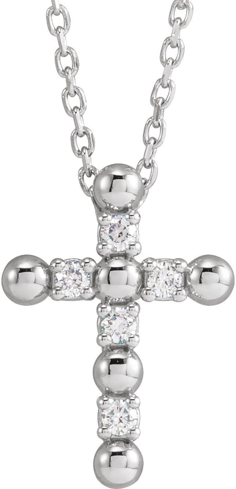 Platinum Round Natural Diamond Beaded Cross Necklace or Pendant
