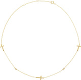 14K Gold Round Natural Diamond Cross Station Necklace II - Yellow Gold