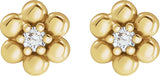 14K Gold Round Natural Diamond Beaded Daisy Earrings - Yellow Gold - view 2