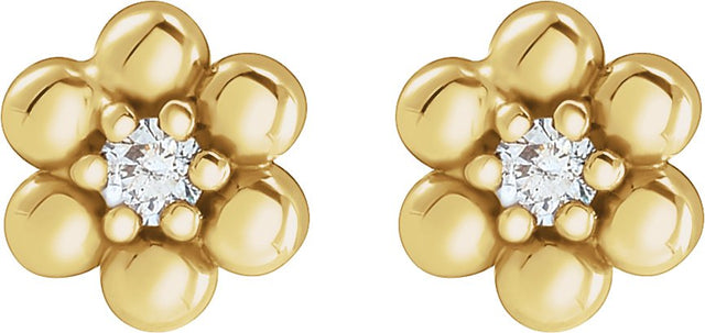 14K Gold Round Natural Diamond Beaded Daisy Earrings - Yellow Gold - view 2