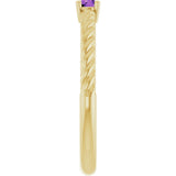 14K Gold Round Natural Amethyst Rope Solitaire Ring - Yellow Gold - view 3