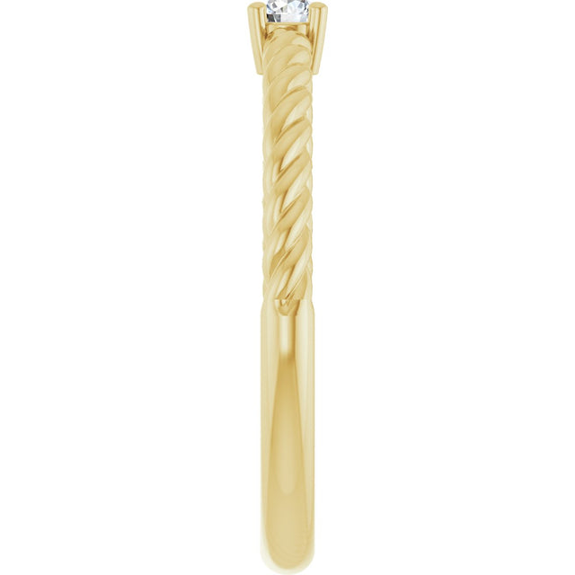 14K Gold Round Natural White Sapphire Rope Solitaire Ring - Yellow Gold - view 4