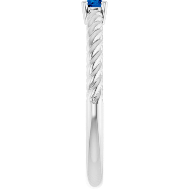 Platinum Round Natural Blue Sapphire Rope Solitaire Ring - view 3