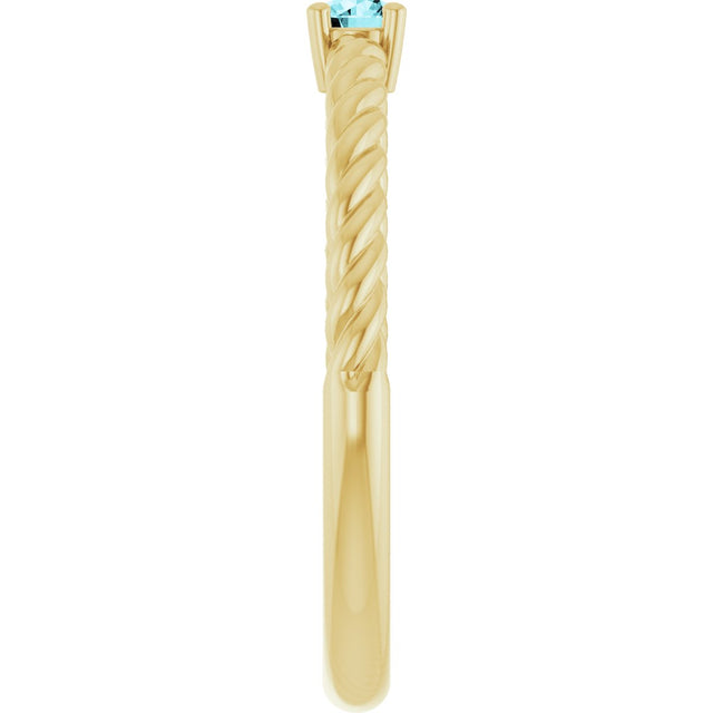 14K Gold Round Natural Blue Zircon Rope Solitaire Ring - Yellow Gold - view 4