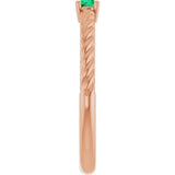 14K Gold Round Natural Emerald Rope Solitaire Ring - Rose Gold - view 4