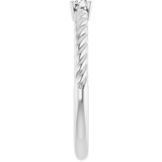 14K Gold Round Natural White Sapphire Rope Solitaire Ring - White Gold - view 4