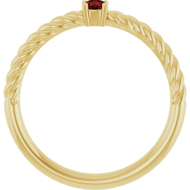 14K Gold Round Natural Mozambique Garnet Rope Solitaire Ring - Yellow Gold - view 2