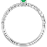 Platinum Round Natural Emerald Rope Solitaire Ring - view 2