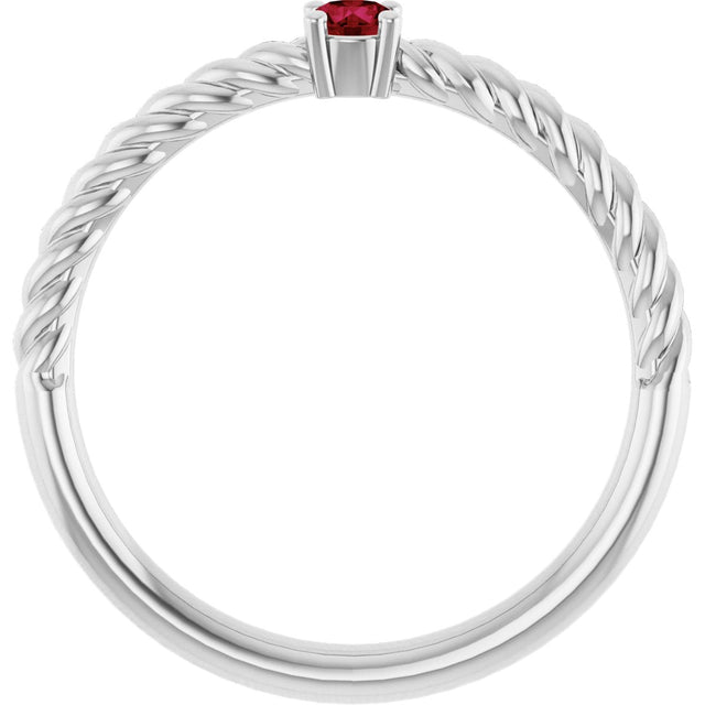 Platinum Round Lab-Grown Ruby Rope Solitaire Ring - view 2